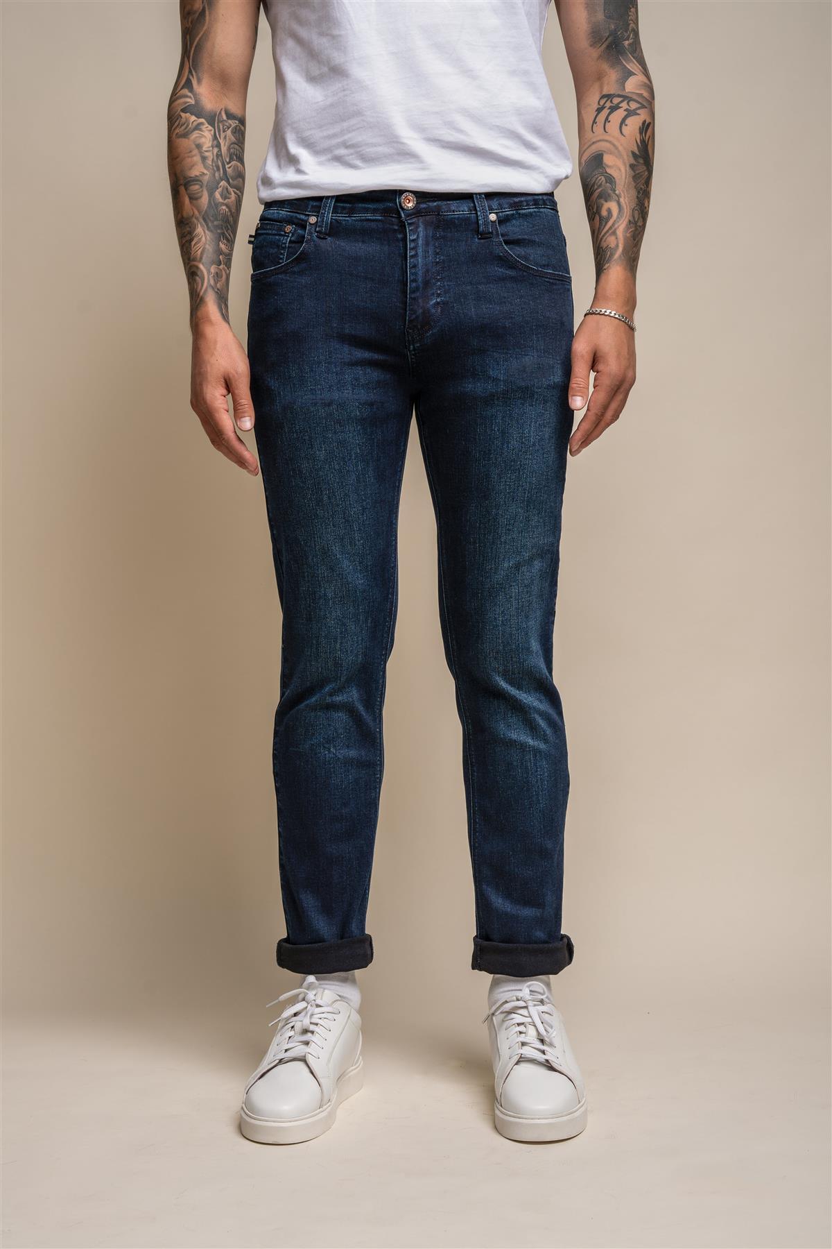 Elliot navy stretch slim fit jean front