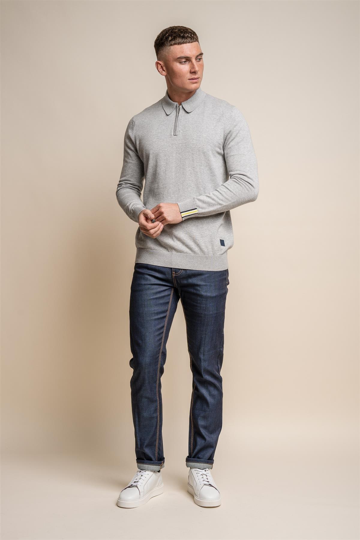 Falcao grey quarter zip jumper front