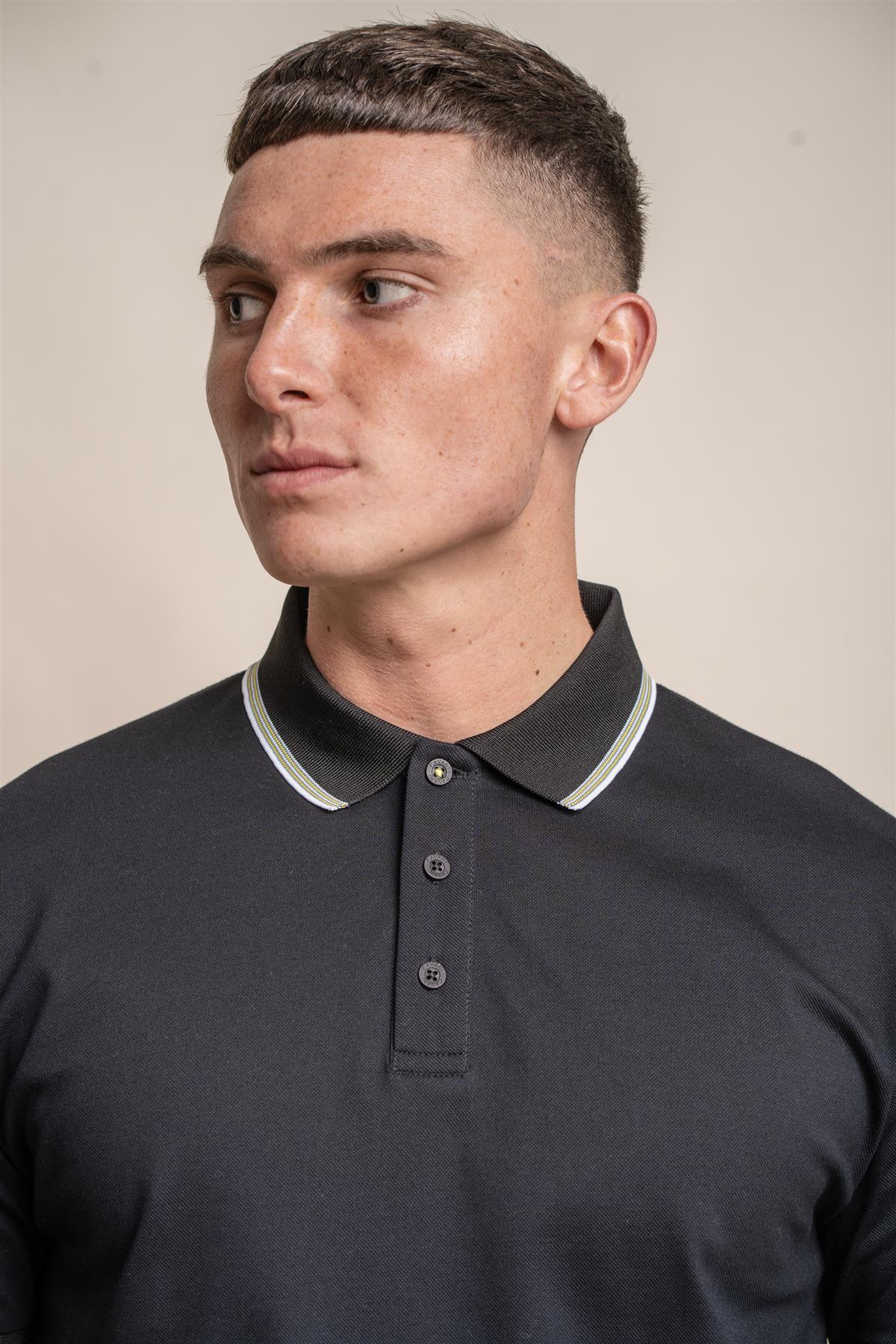 Finlay polo black T-shirt front detail
