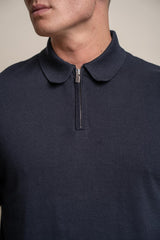 Falcao navy quarter zip jumper front detail