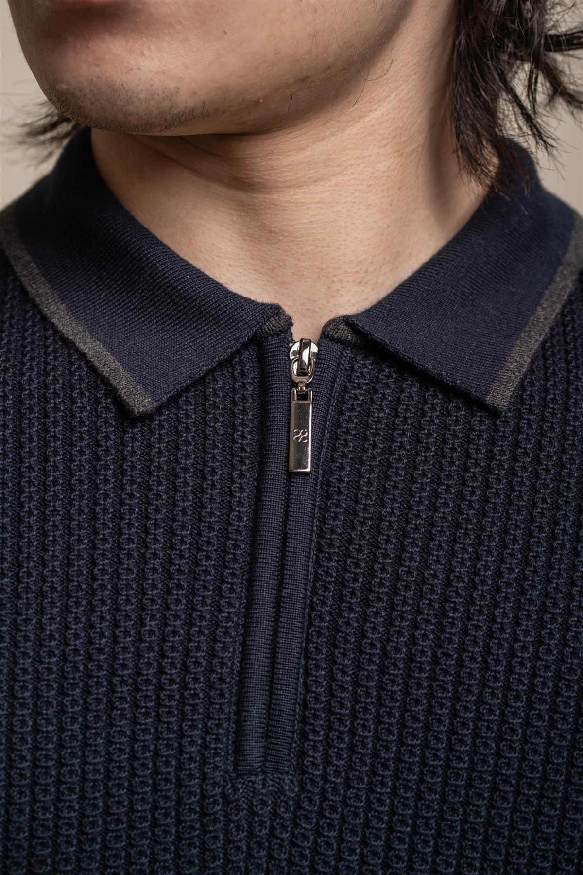 Fist navy half zip polo front detail