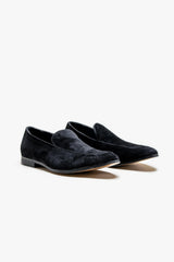 Milan black velvet loafer front