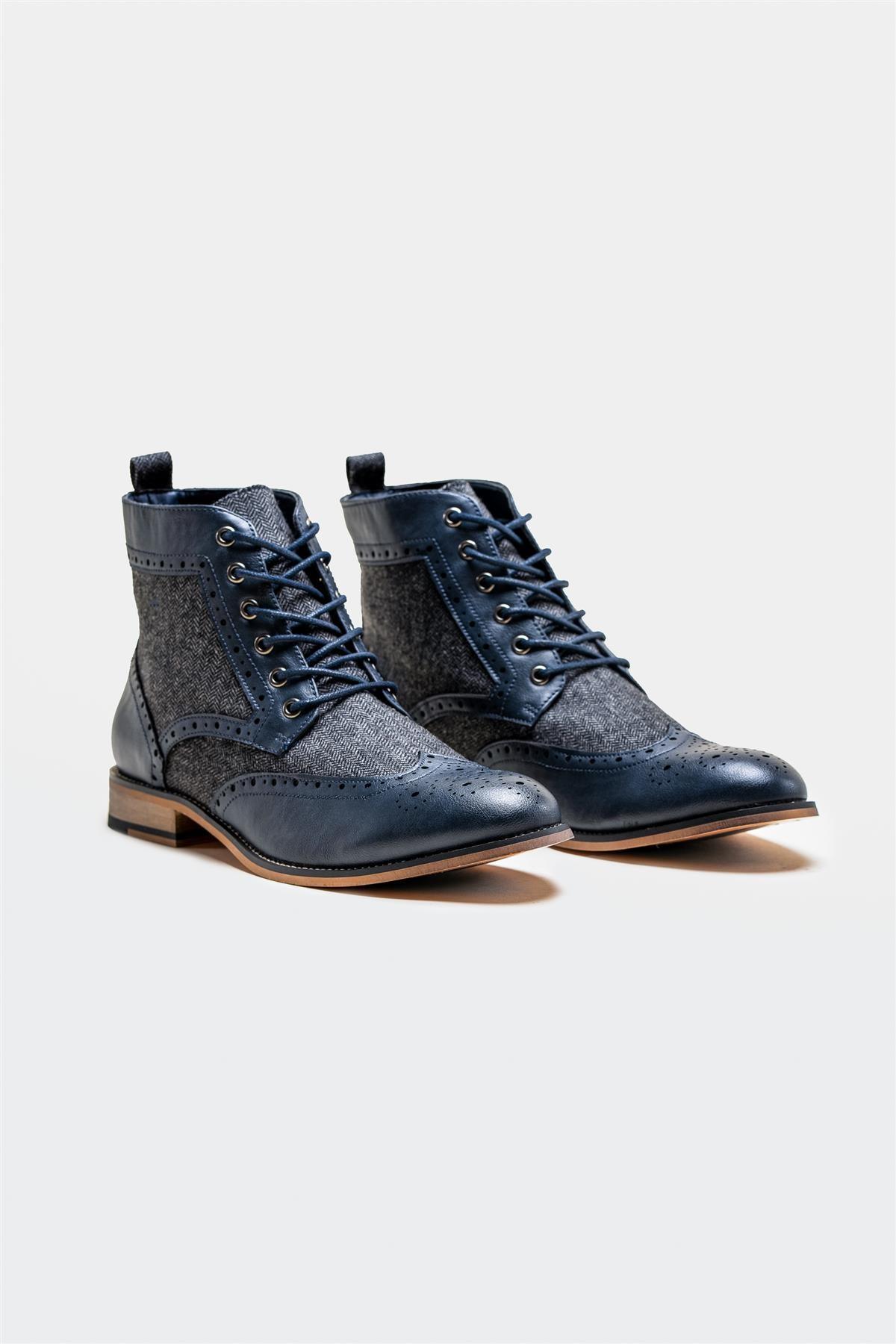 Sherlock navy lace up boot front