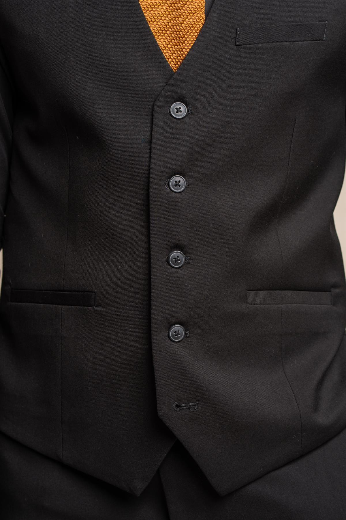 Marco black waistcoat front detail