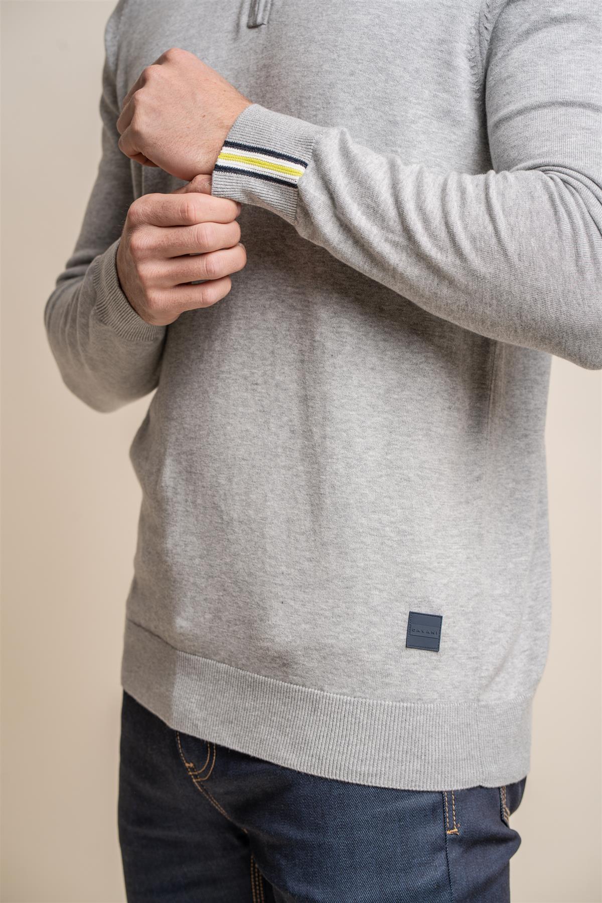 Falcao grey quarter zip jumper detail