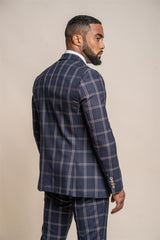 Hardy navy check three piece suit back