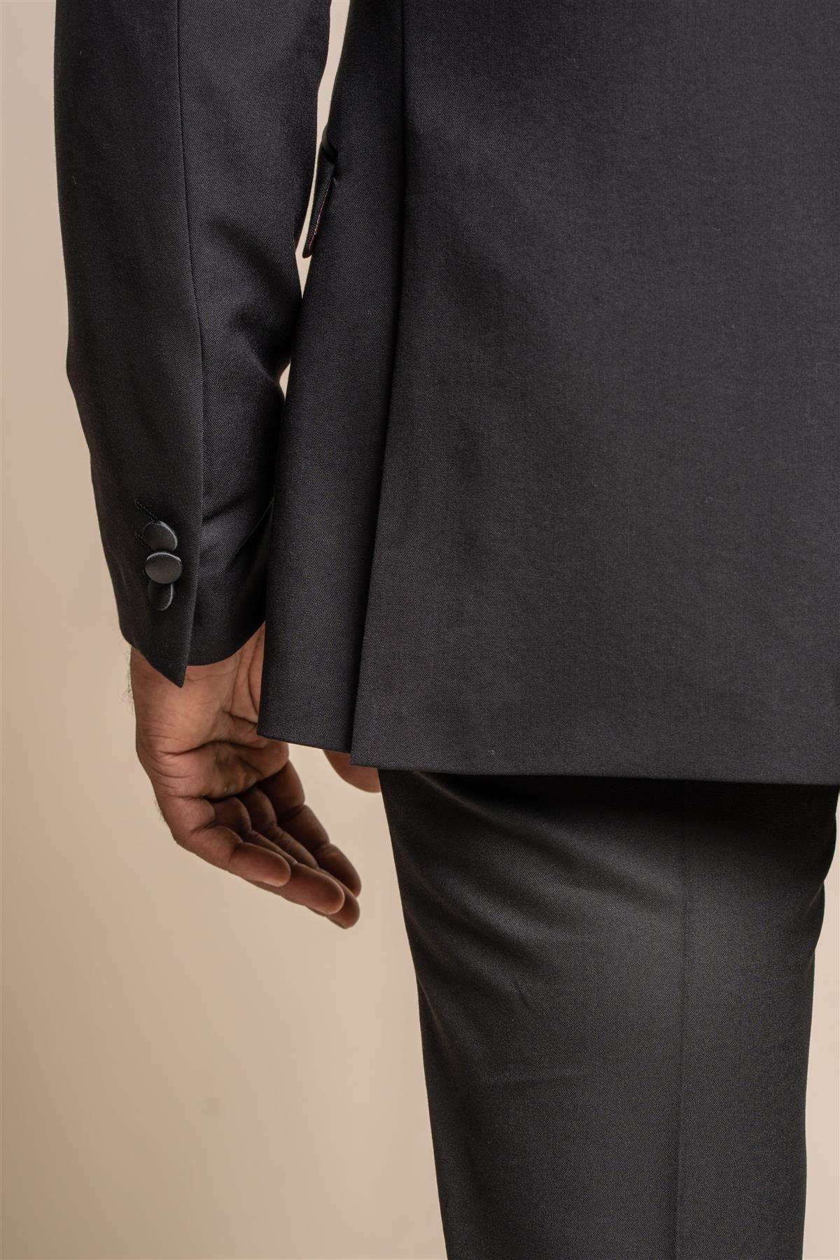 Tux black two piece suit back detail