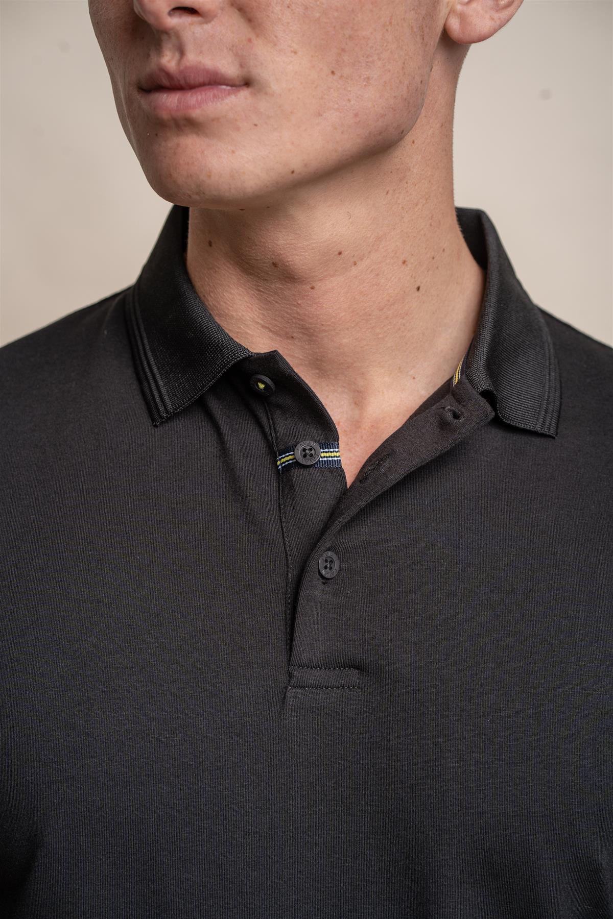 Kelsey black polo T-shirt front detail