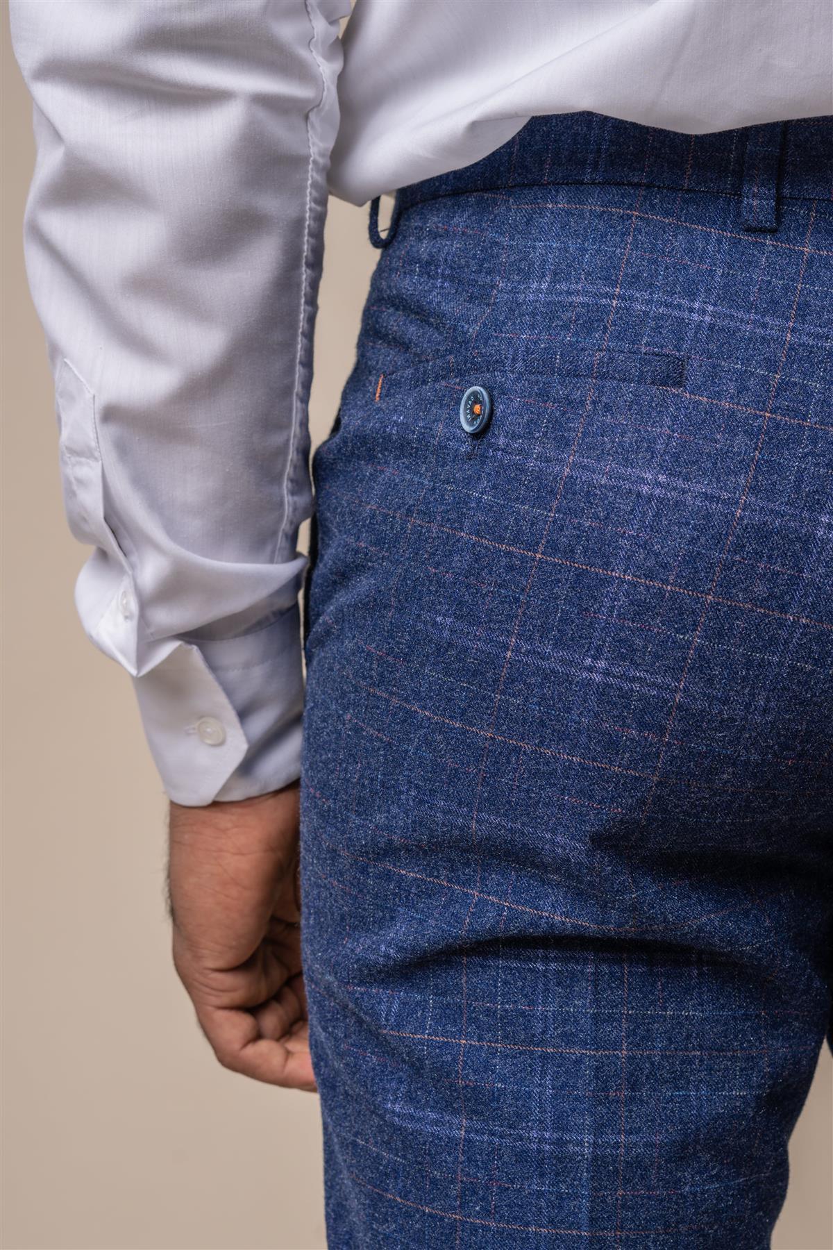 Kaiser blue check trouser back detail