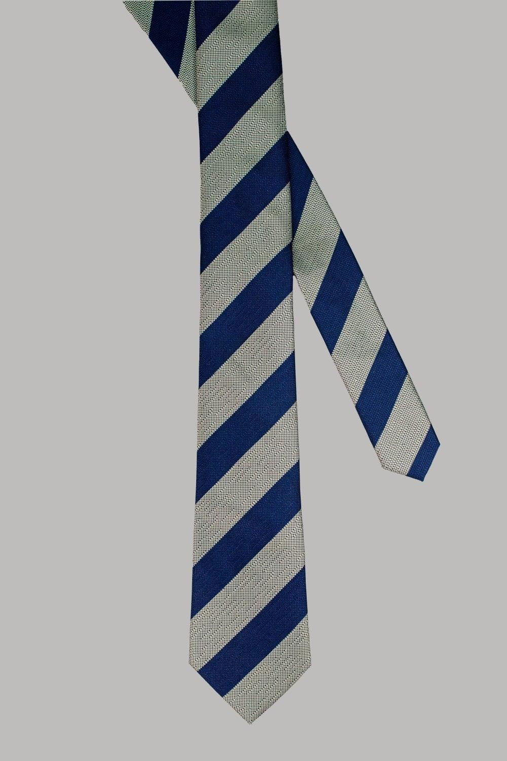 Self stripe navy/cream tie set