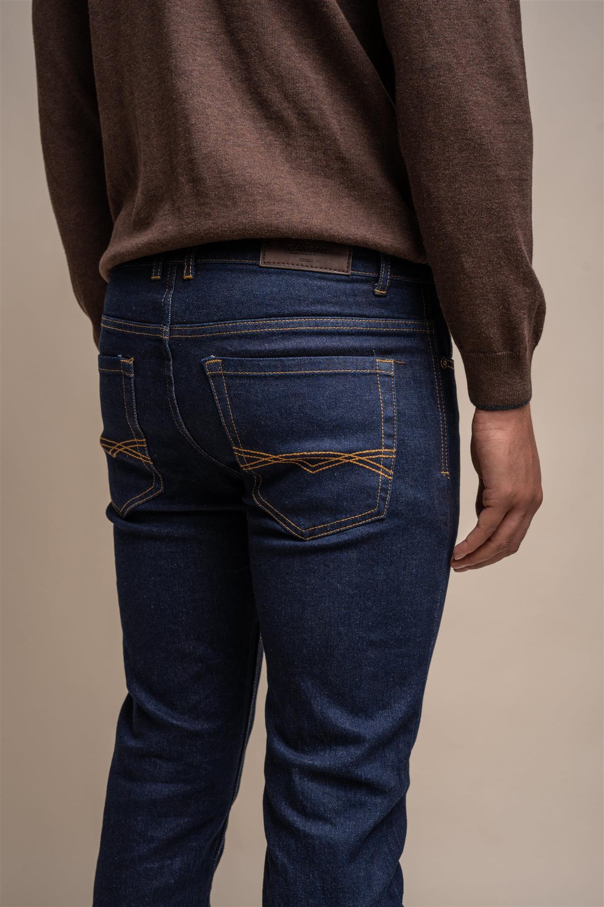 Milano denim-blue stretch denim jean back detail