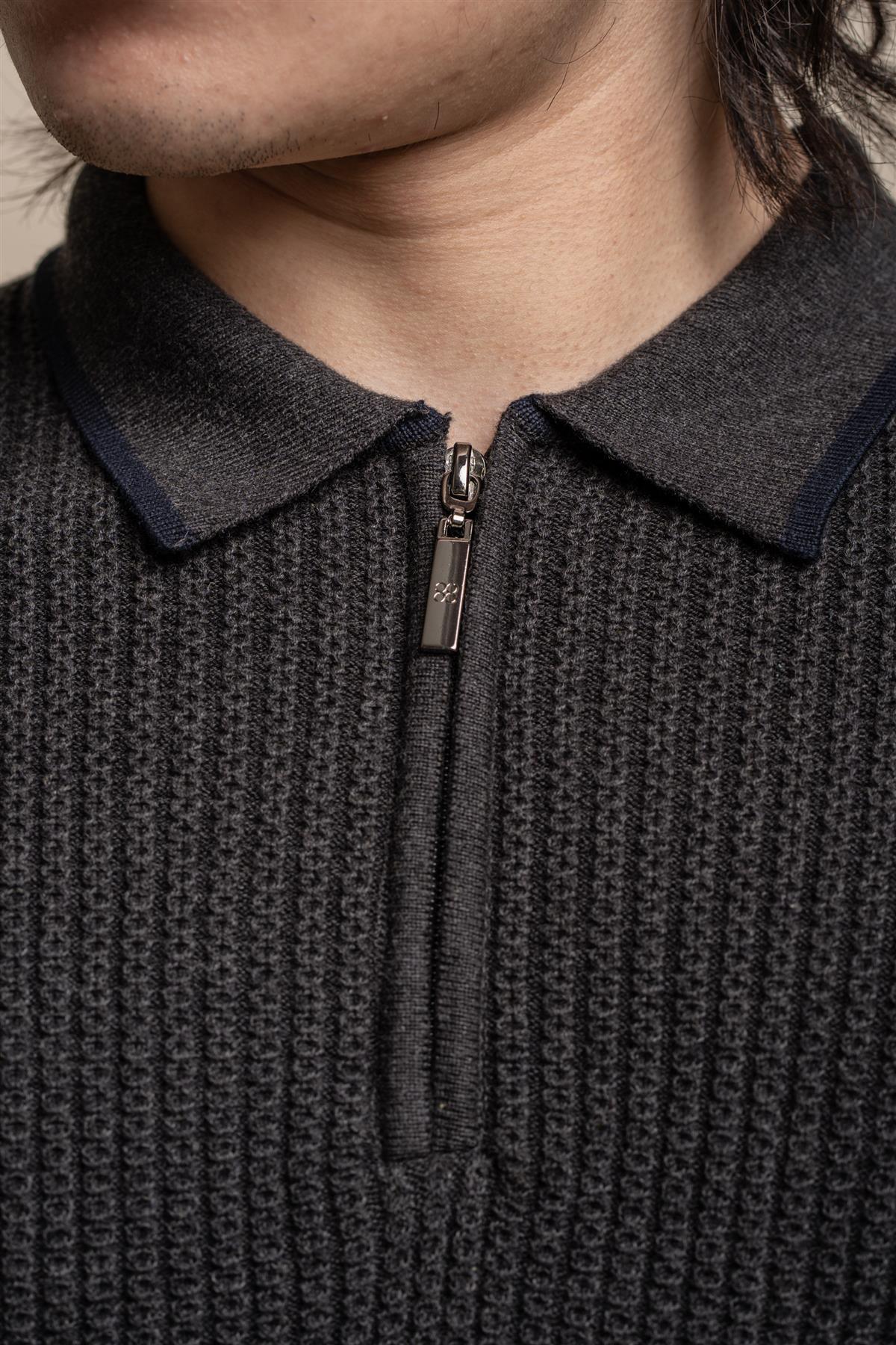 Fist charcoal half zip polo front detail