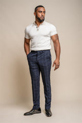 Angels navy check trouser front