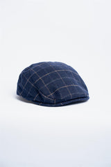 Shelby check navy flat cap front