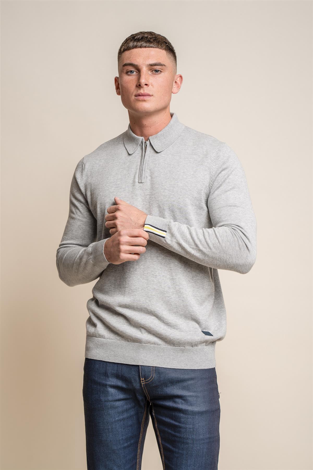 Falcao grey quarter zip jumper front