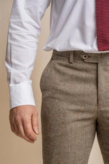 Gastson sage tweed trouser front detail