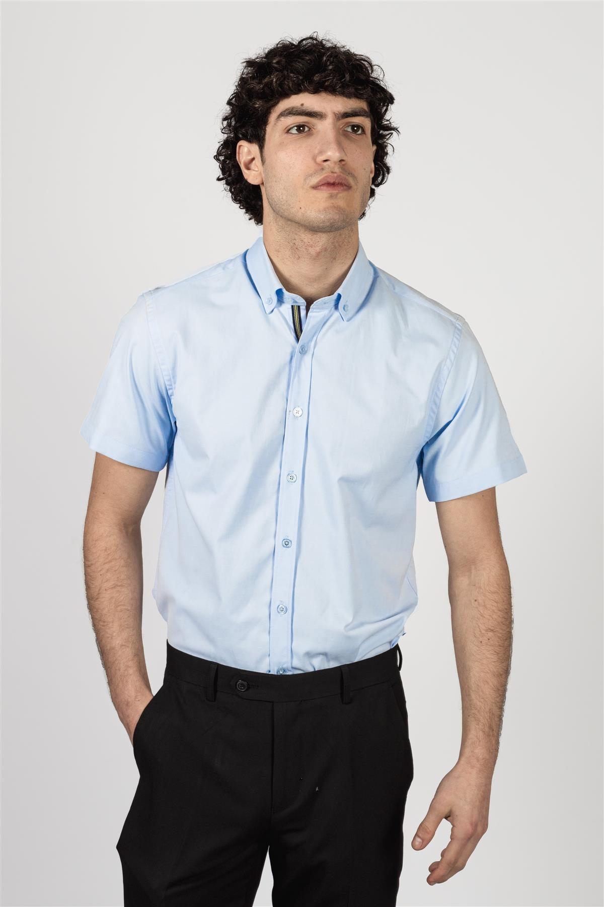 Vito sky blue short sleeve shirt front