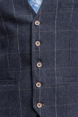 Angels navy check waistcoat front detail