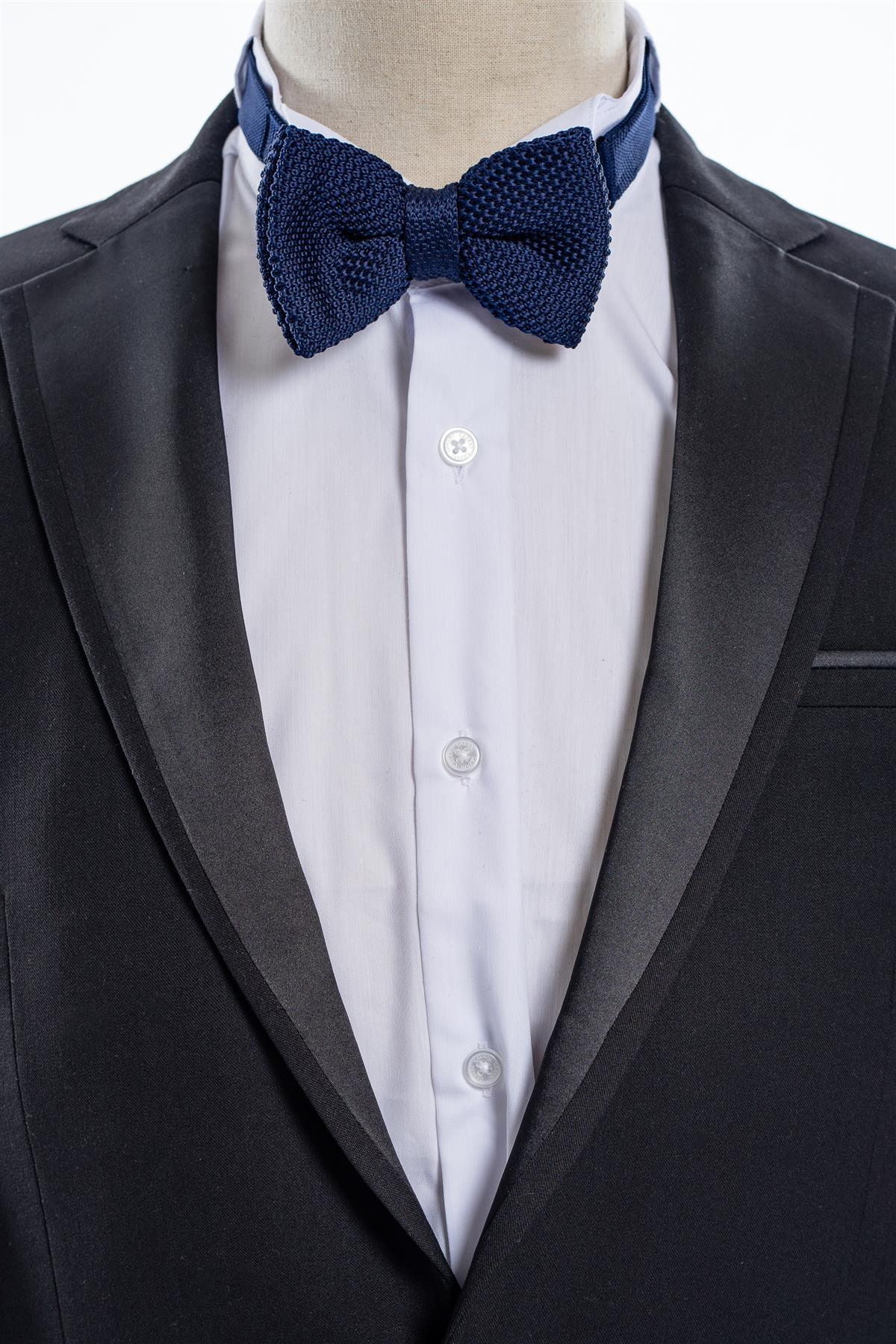 Knitted bow navy tie set
