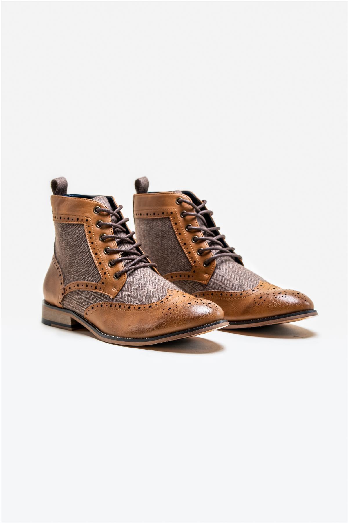 Sherlock tan lace up boot front
