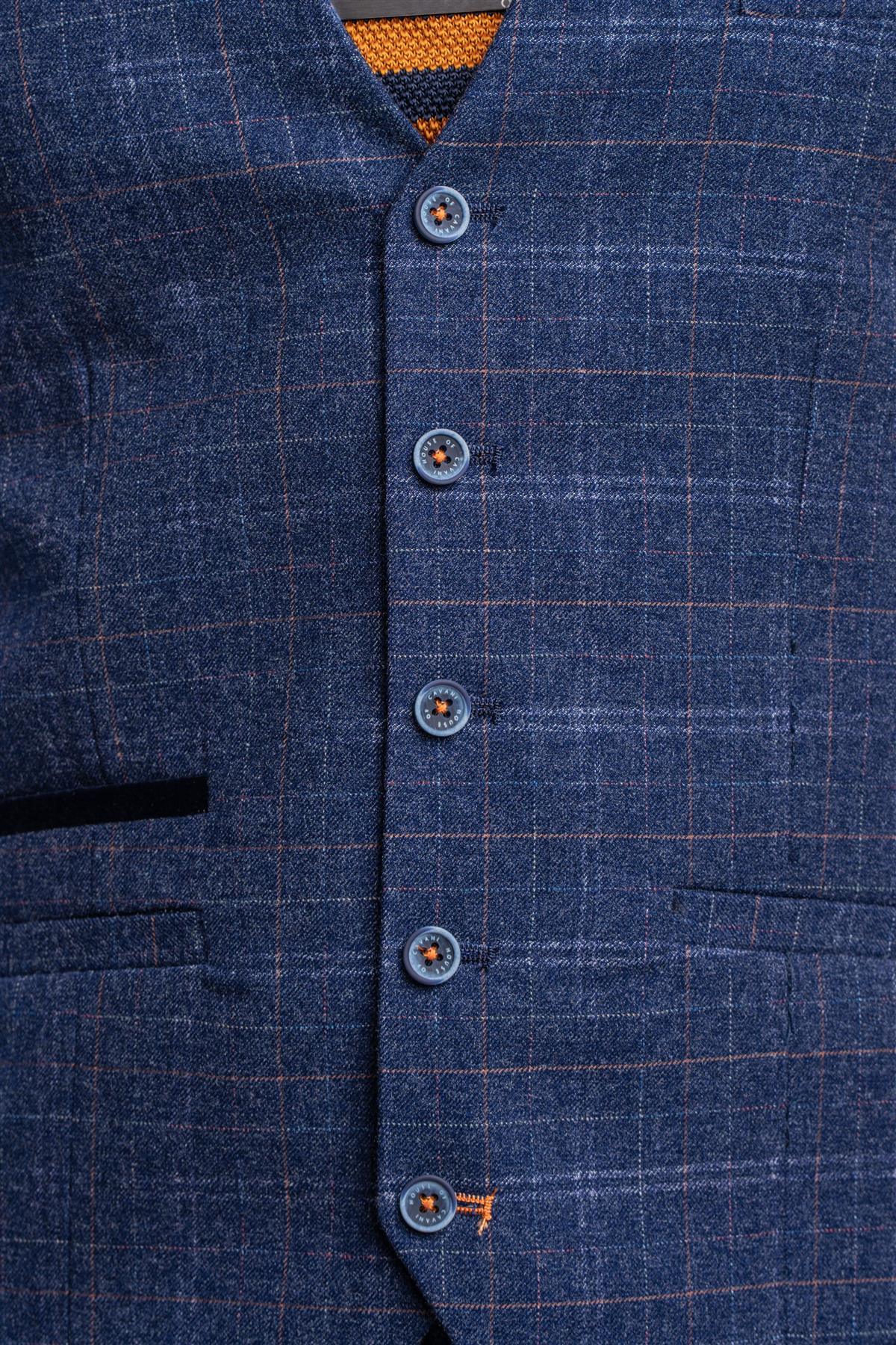 Kaiser blue check waistcoat front detail