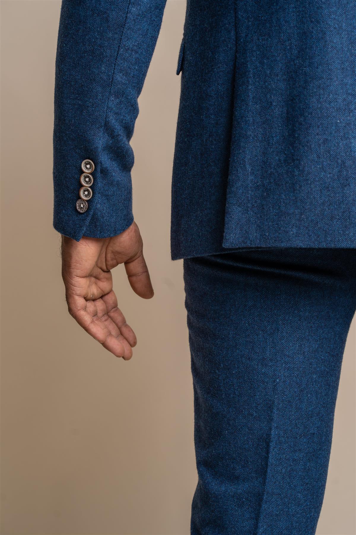 Orson blue three piece suit back detail