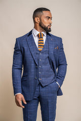 Kaiser blue check three piece suit front