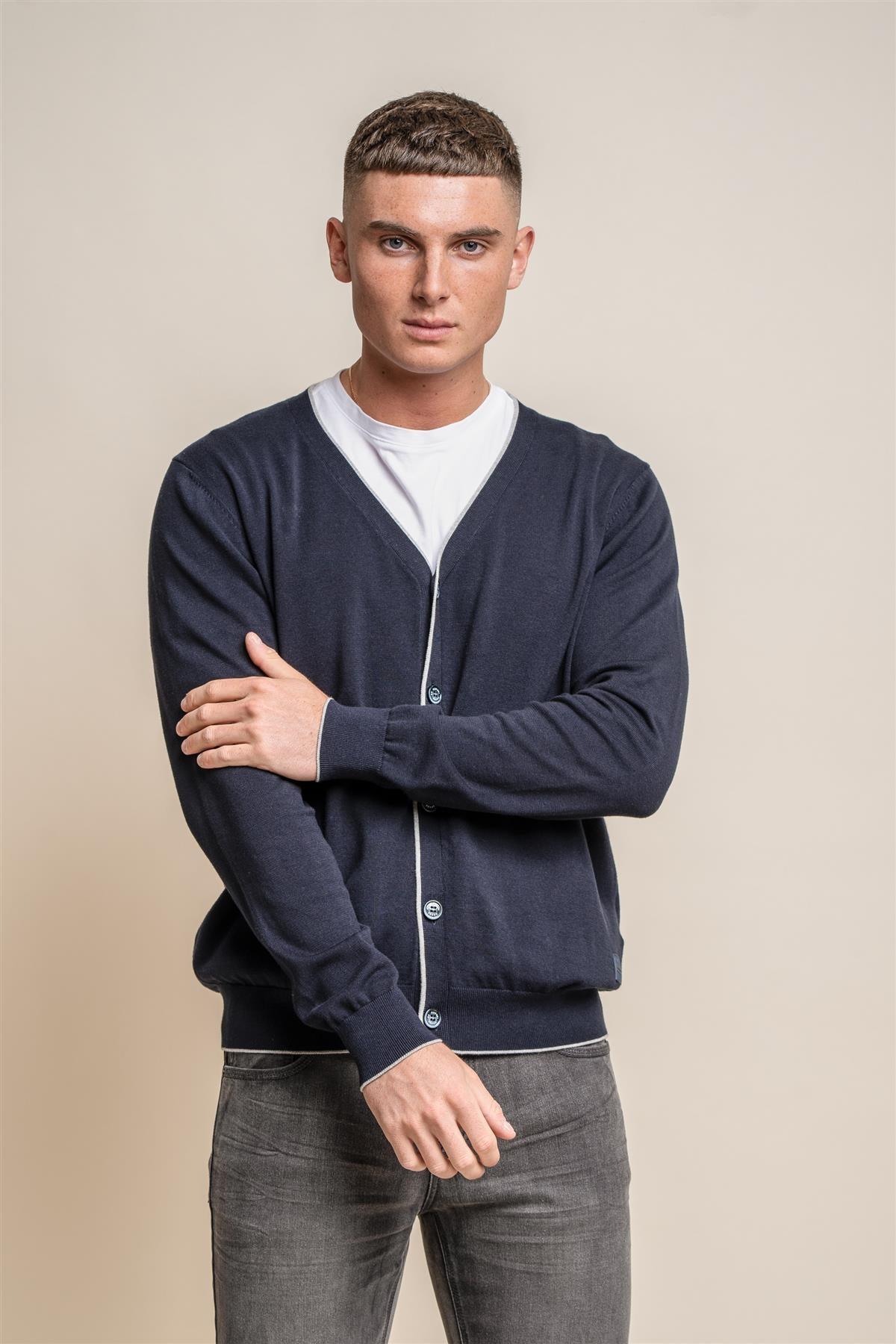 Raider navy cardigan front