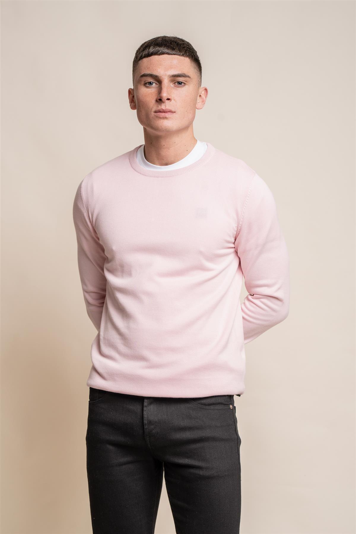 KN101 pink crewneck knitwear front