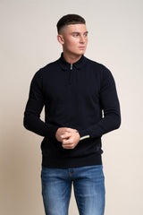 Falcao navy quarter zip jumper front