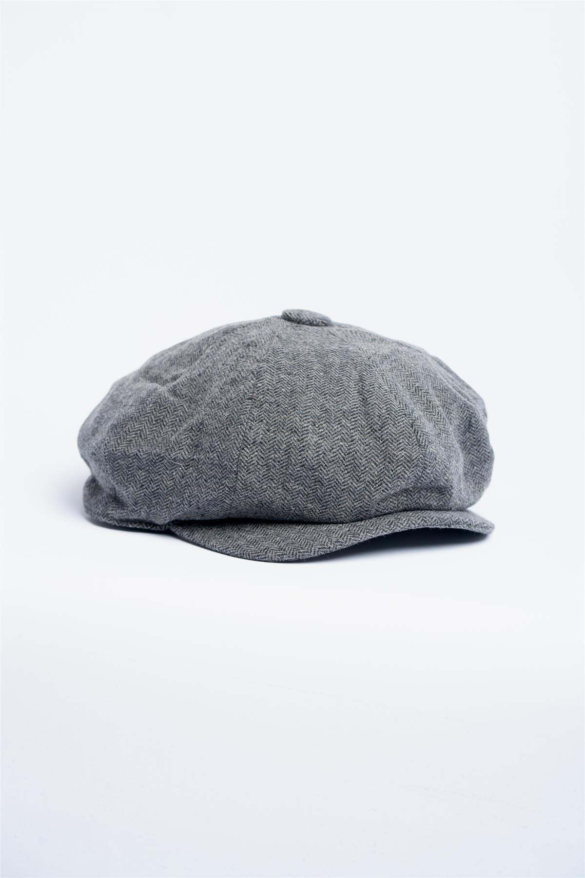 Martez grey tweed baker boy cap front