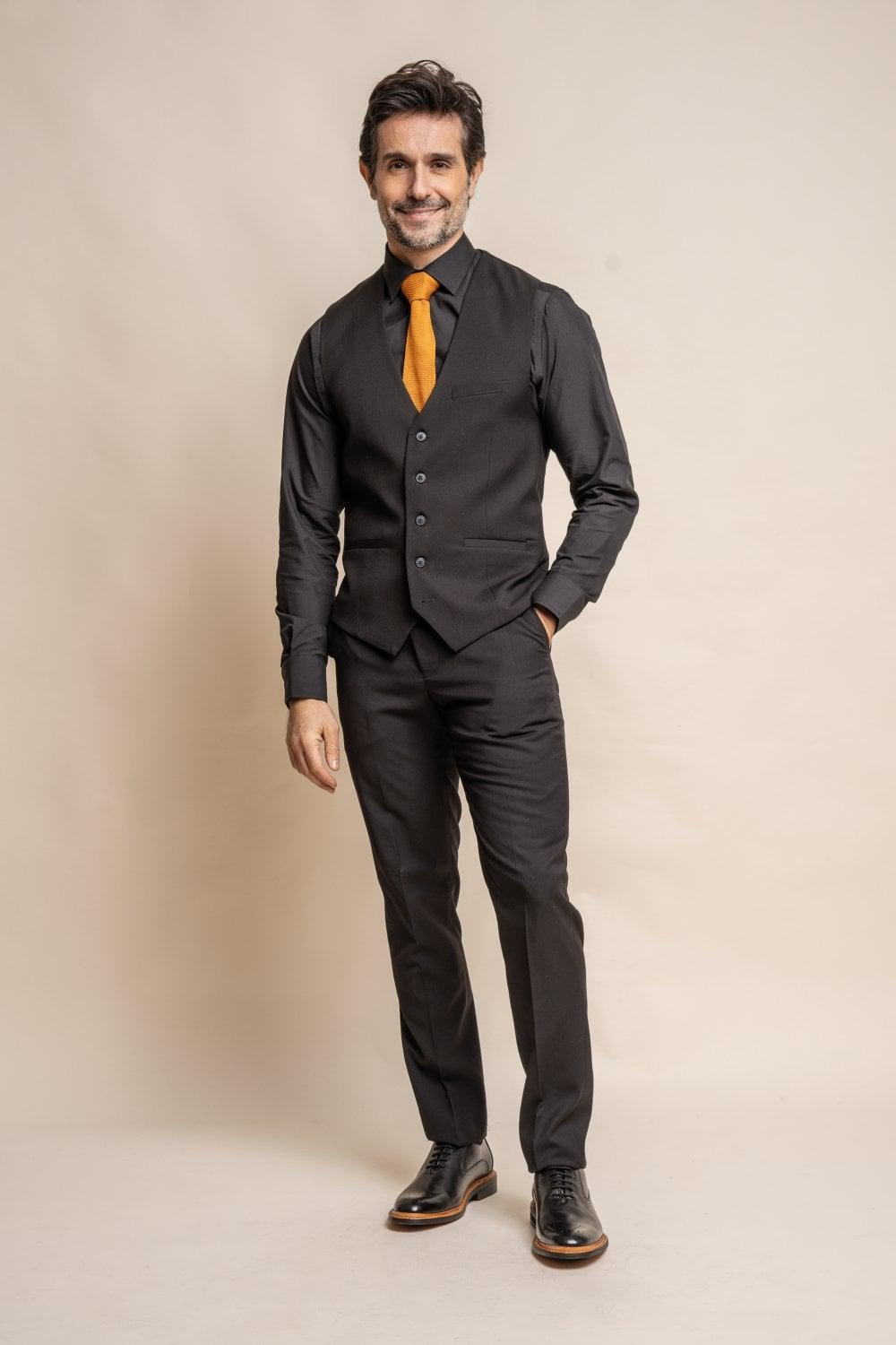 Marco black regular waistcoat front